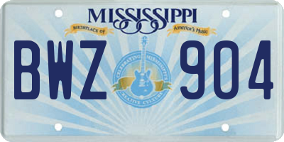 MS license plate BWZ904