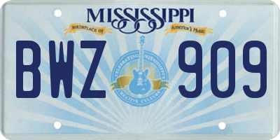 MS license plate BWZ909