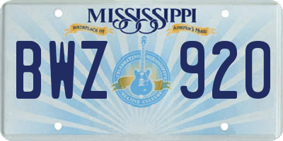 MS license plate BWZ920