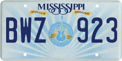 MS license plate BWZ923