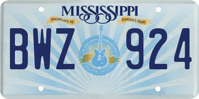 MS license plate BWZ924