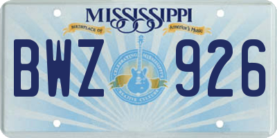 MS license plate BWZ926