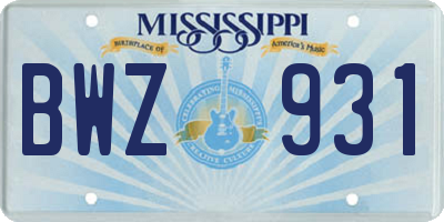 MS license plate BWZ931