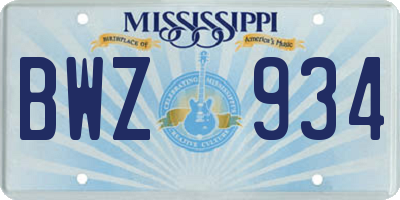 MS license plate BWZ934