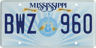 MS license plate BWZ960