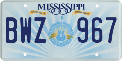 MS license plate BWZ967
