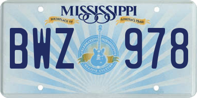 MS license plate BWZ978
