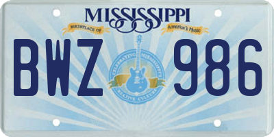 MS license plate BWZ986