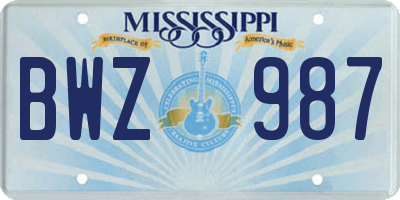 MS license plate BWZ987