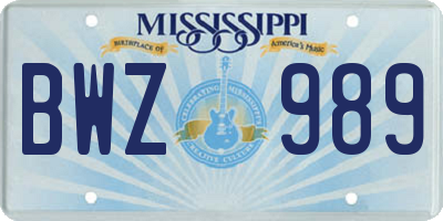 MS license plate BWZ989