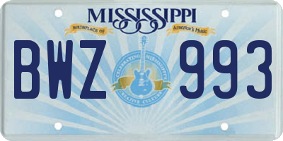 MS license plate BWZ993