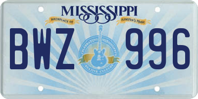 MS license plate BWZ996