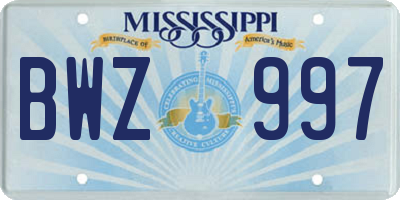 MS license plate BWZ997