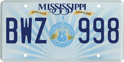 MS license plate BWZ998