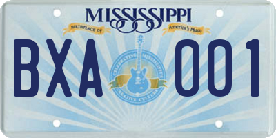 MS license plate BXA001