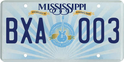 MS license plate BXA003