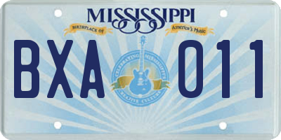 MS license plate BXA011