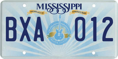 MS license plate BXA012