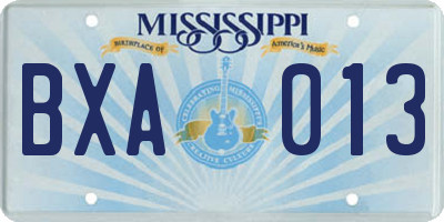 MS license plate BXA013