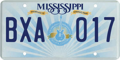 MS license plate BXA017