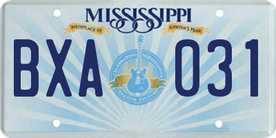 MS license plate BXA031