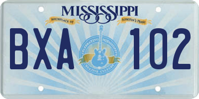 MS license plate BXA102