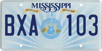 MS license plate BXA103