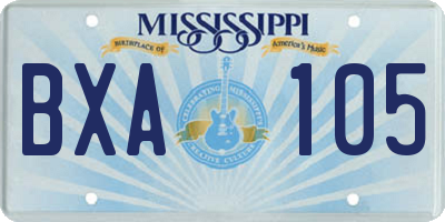 MS license plate BXA105