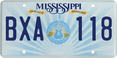 MS license plate BXA118