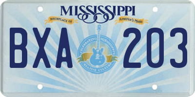 MS license plate BXA203