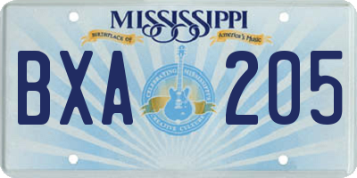 MS license plate BXA205