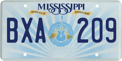 MS license plate BXA209
