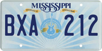 MS license plate BXA212