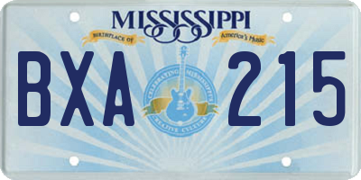 MS license plate BXA215