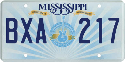 MS license plate BXA217