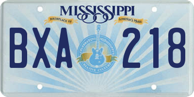 MS license plate BXA218