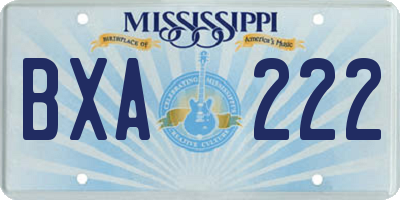 MS license plate BXA222