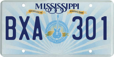 MS license plate BXA301