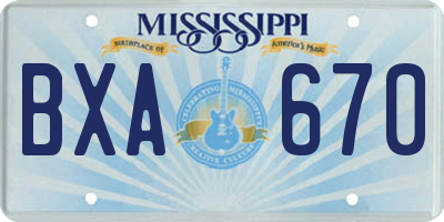MS license plate BXA670