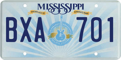 MS license plate BXA701