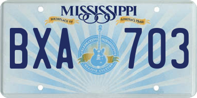 MS license plate BXA703