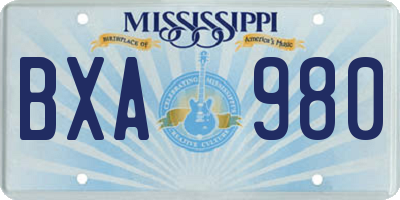 MS license plate BXA980