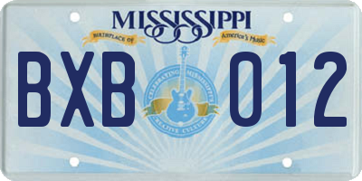 MS license plate BXB012