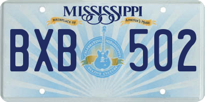MS license plate BXB502