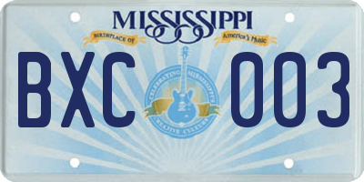 MS license plate BXC003