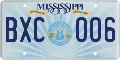 MS license plate BXC006
