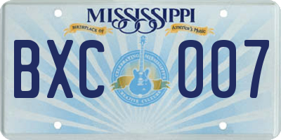 MS license plate BXC007
