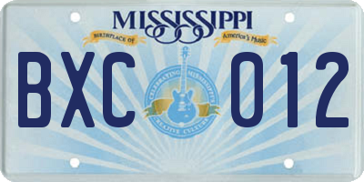 MS license plate BXC012