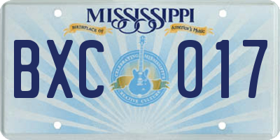 MS license plate BXC017