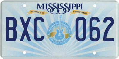 MS license plate BXC062